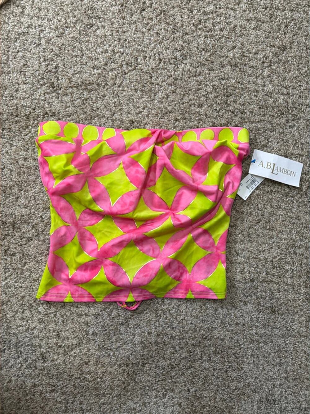 A.b.Lambdin NWT, pink green halter swim top S 2872